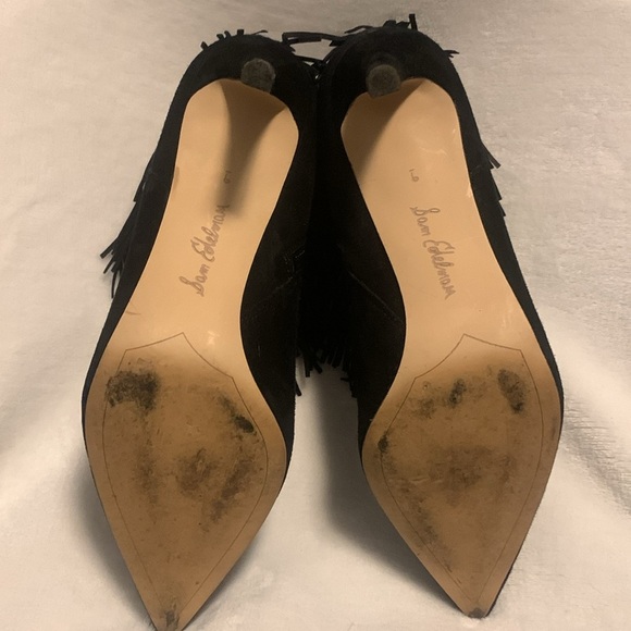 Sam Edelman Kandice Black Suede Pointed Toe Fringed Ankle Booties Boots Size 9. - Picture 6 of 6